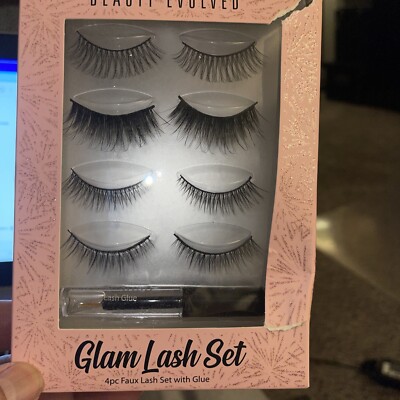 Beauty Evolved 4Pc Faux Eyelashes set with Lash Glue