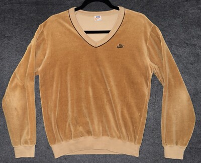 Vintage Nike Velour V-Neck Sweatshirt One Of A Kind Mens Size Small Camel Color | eBay