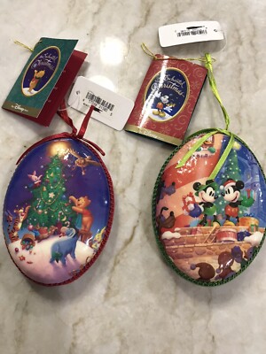 Vintage NWT Disney Store 2 Enchanted Christmas Commemorative Decoupage Ornaments