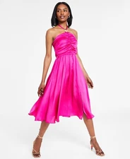 I.N.C. International Concepts Women's Ruched Pink Halter Dress SZ XL