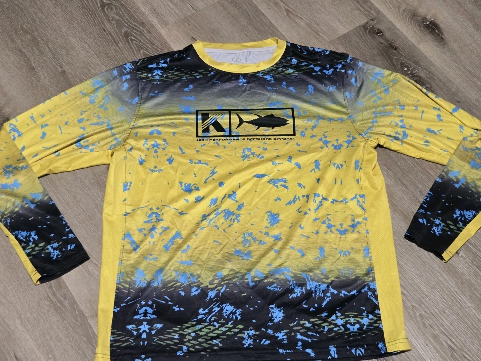 Koofin Gear UPF 50+ Hooded Fishing Shirt Adult L Super Stretch Yellow Splash New
