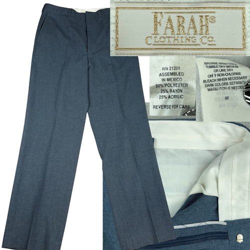 Vintage 1980s Farah Clothing Co Polyester Slacks 33 X 32 Blue