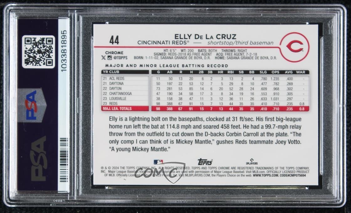 2024 Topps Chrome Elly De La Cruz #44 PSA 10 GEM MT Rookie RC 10a4 view 2