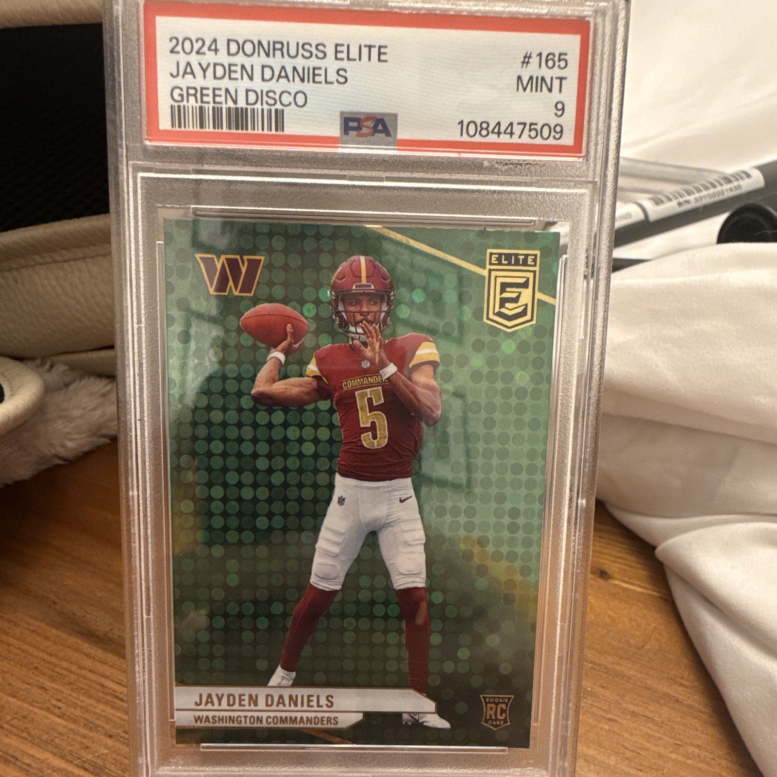 Panini 2024 Donruss Elite Jayden Daniels Green Disco #165 RC PSA 9 Commanders