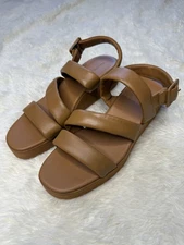 VINCE Skylar Platform Leather Sandal Tan Wedge Size 11 US Comfort Strappy