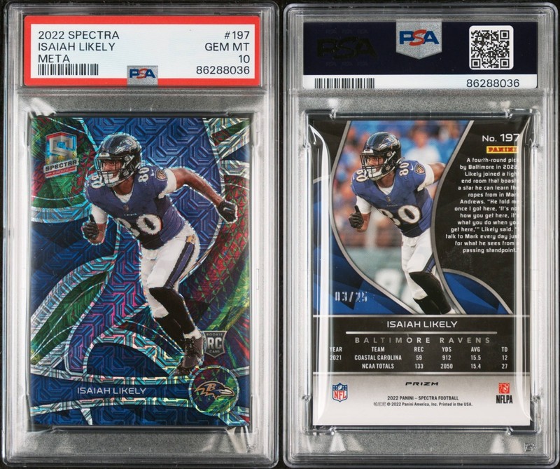 🔥2022 Panini Spectra Rookies Isaiah Likely META MOJO RC SSP /25 PSA 10 GEM MT📈