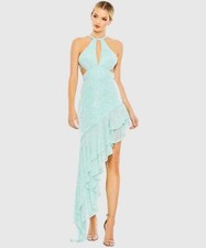 NWT IEENA MAC DUGGAL Size 10 Prom Dress Aqua Seafoam Sequin Cut Out Ruffle 11274