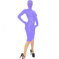 PVC Hooded Mask BodyconDress Full Sleeve Sexy Glossy Sheath Short Dress Costume