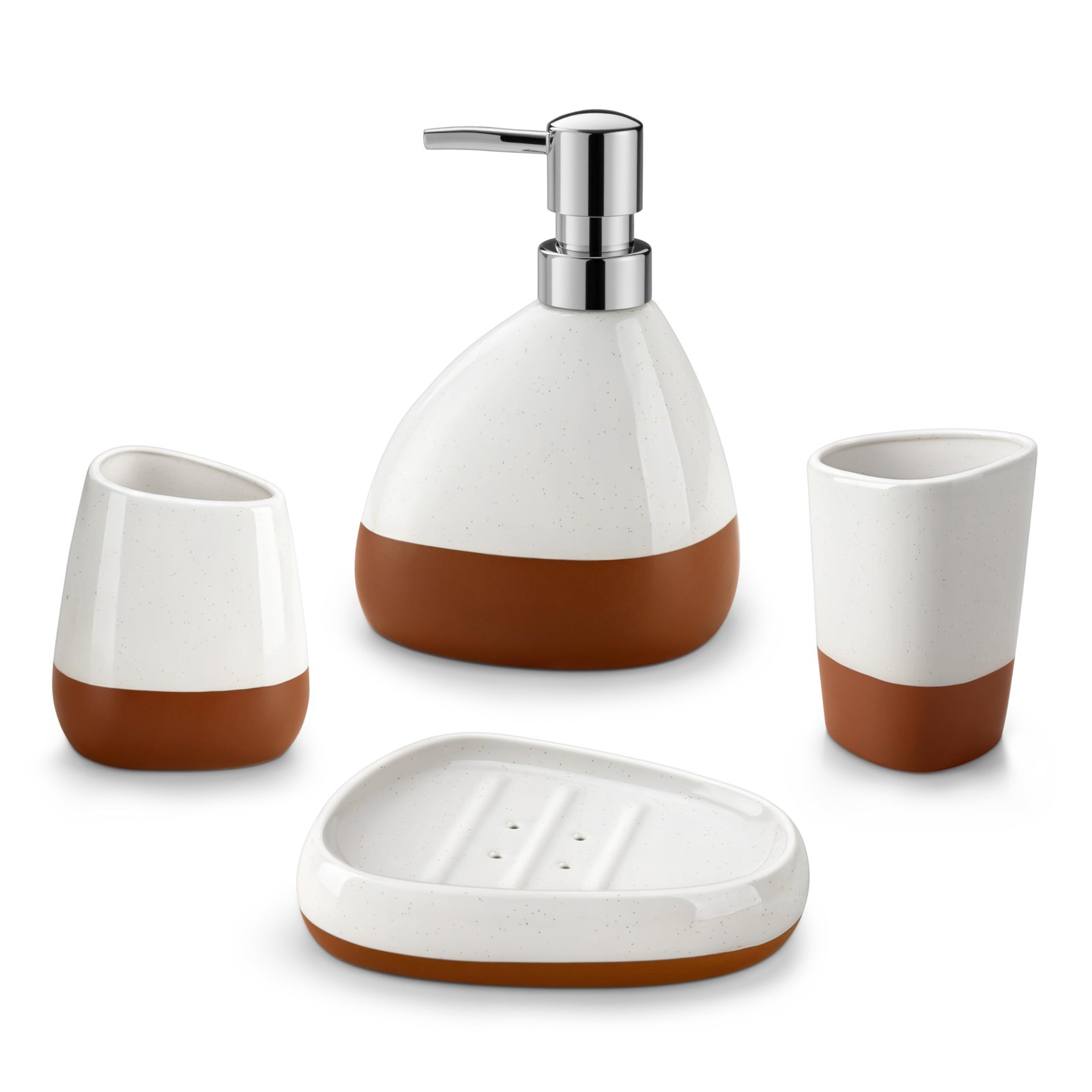 Bathroom Accessories Sets 4 Pcs, Cream Soap Dispenser and Farmhouse Toothbrus...
