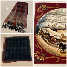 Polo Ralph Lauren Silk Scarfs Lot Of 3 Horses Jingle Bells Sleigh Winter 35