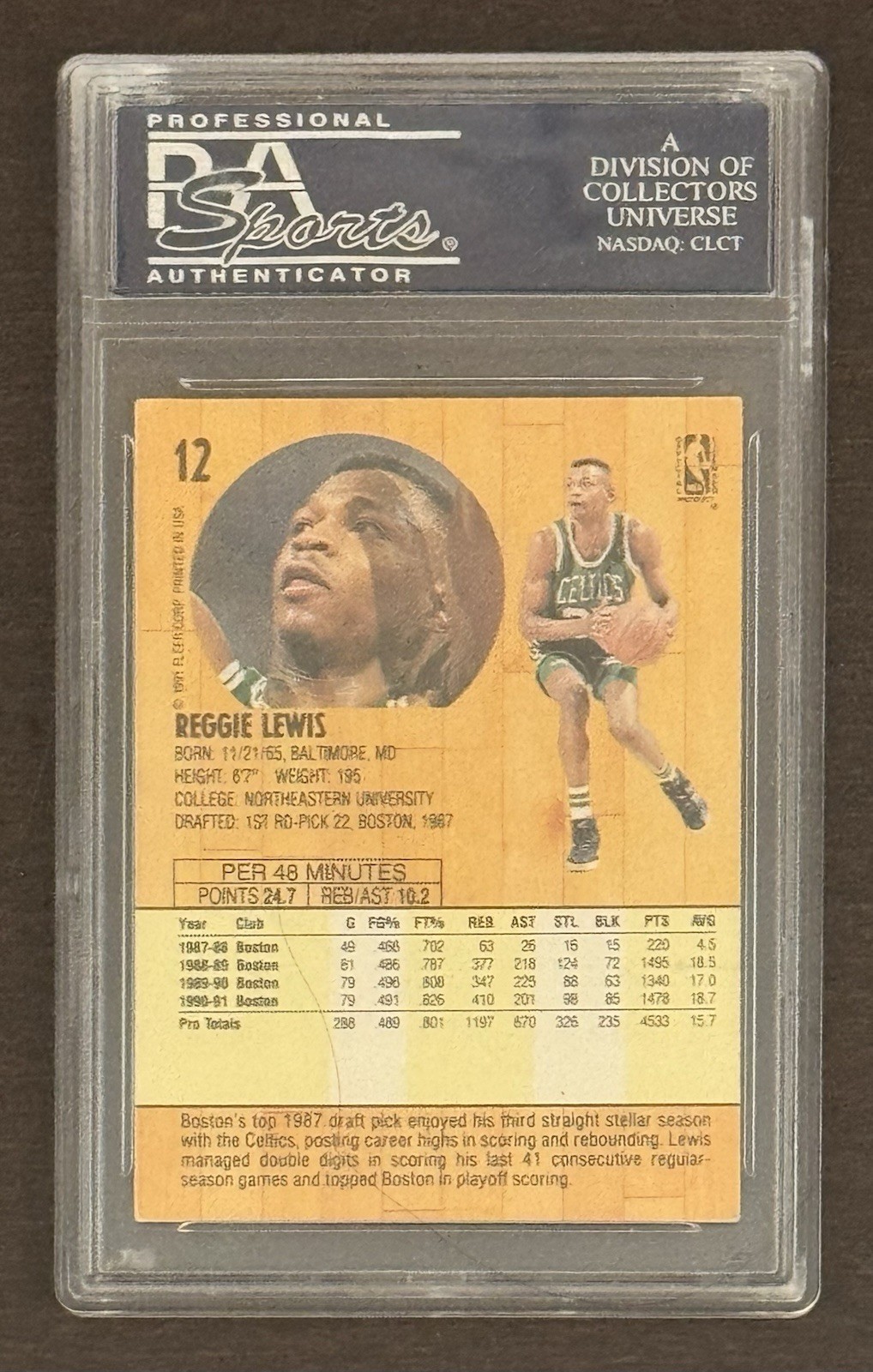 1991 Fleer Reggie Lewis #12 Auto PSA Celtics Autograph view 2