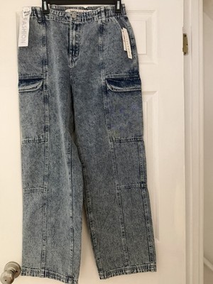 Tinseltown Juniors Denim Cargo Jeans Light Wash Blue Solid Cargo Pockets