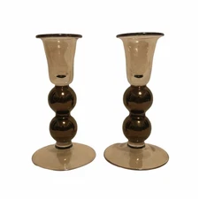 Crate Barrel Krosno Poland 7 3/4" Taper Candlestick Holder Amber Lustre