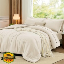 FUANNA King Size Comforter Sets Cream White, 7 Pieces Soft Bedding Set, All S...