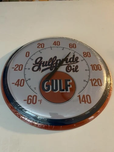 Gulf Oil Reproduction Round Thermometer Vintage Wall Decor