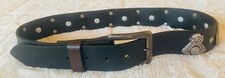 Harley Davidson Black Leather Belt W/Pewter Engine Conchos 28/30 Made in USA