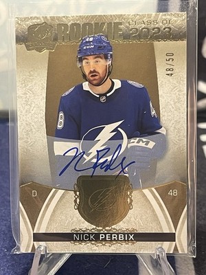 UD The Cup Rookie Auto Gold Foil Nick Perbix /50 Lightning Jersey Match 