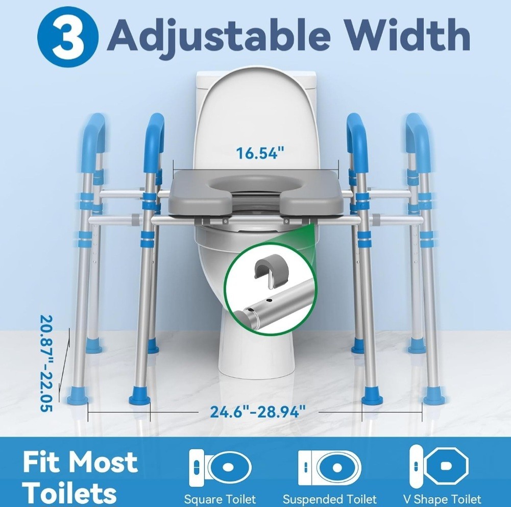FSA/HSA Eligible Raised Toilet Seat & Handles, Padded Toilet Seat Adjustable
