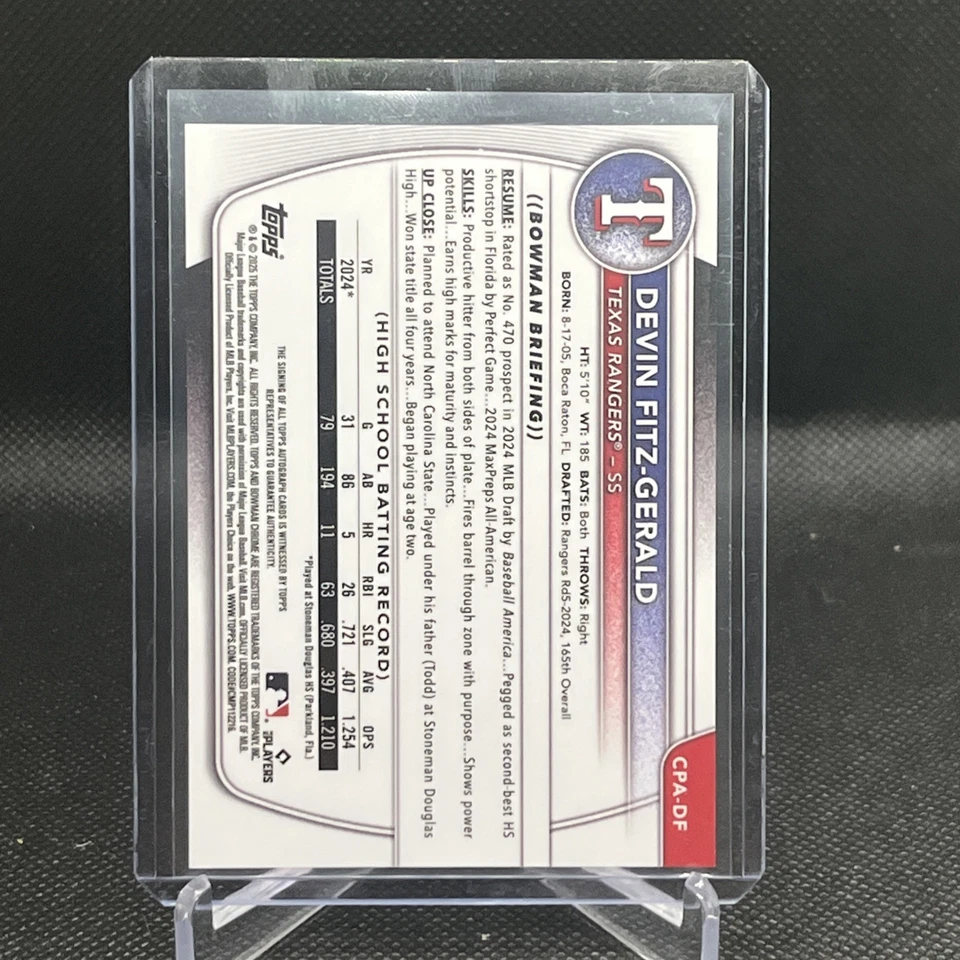 2025 Bowman Chrome Devin Fitz-Gerald Auto True Green переливающаяся карточка 1/99 - Изображение 2 из 2