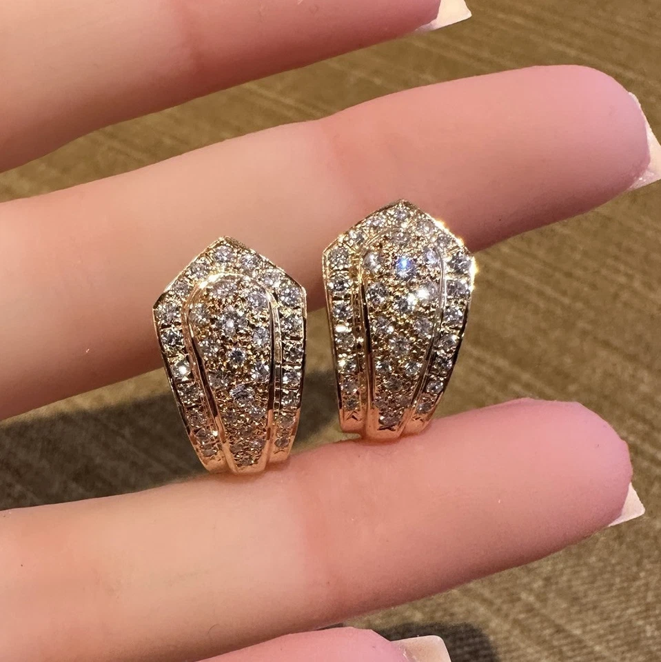 Natural Pave Diamond Half Hoop Earrings 1.10cttw in 18k Yellow Gold - HM2658N