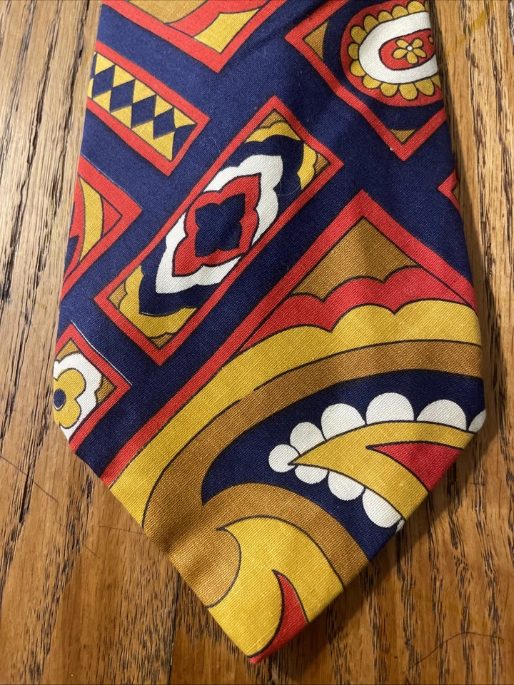 Corbata ancha vintage años 60 70 Michael Quinn Flower Power 100 % algodón ácido floral Foto 3 de 4