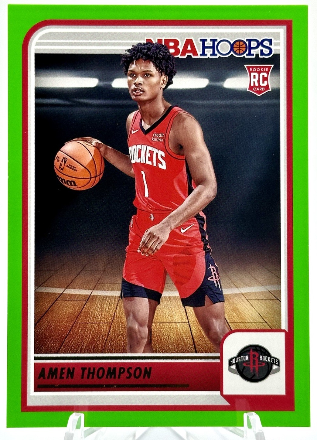 2023-24 NBA Hoops Amen Thompson RC Rookie Neon Green #242 Houston Rockets SP