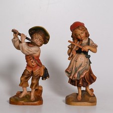 Albert Comploj Holzfiguren Kinder Flöte Geige – 14,5 cm & 16,5 cm – Südtirol