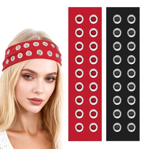 Hollow Grommet Headband Y2k Wide Eyelet Punk Grunge Fashion 2pcs Headbands - Picture 1 of 7