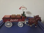 Vintage Coca Cola Cast Iron Horse Drawn Wagon Umbrella Cases Bottles Coke