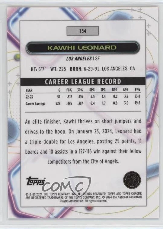 2023-24 Topps Cosmic Chrome Orange Galactic Refractor /25 Kawhi Leonard #154 - Image 2 of 2