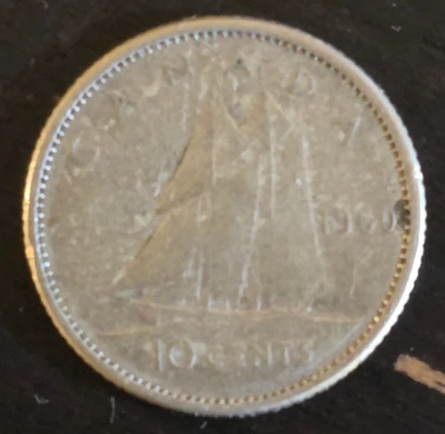 1960 CANADA - QUEEN ELIZABETH II - 10 CENTS - 80% SILVER - FREE US SHIPPING