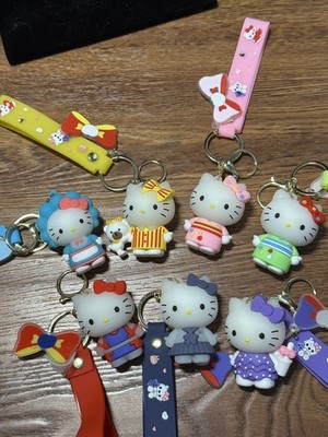 Adorable Hello Kitty Wristlet - 3D Keychain with Wrist Strap and Charm. SET OF 7