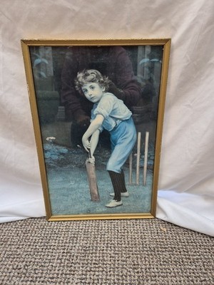 Gerahmter Vintage Birnen Druck ''Captain Of The Eleven'' Cricket Print