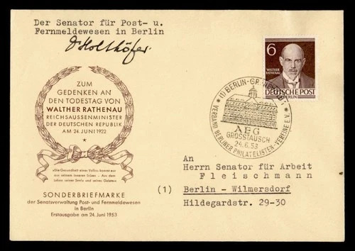 DR WHO 1953 GERMANY FDC WALTHER RATHENAU SENATOR SIGNED? R49458