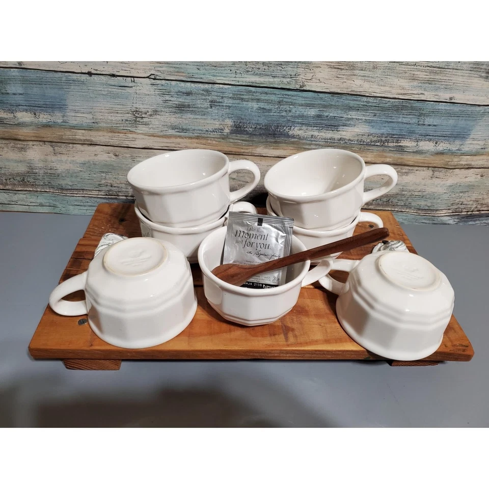 Juego de 7 tazas de café/té octogonales blancas Pfaltzgraff Heritage Foto 3 de 4