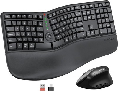 MEETION Wireless Ergonomic Keyboard and Vertical Mouse - Black
