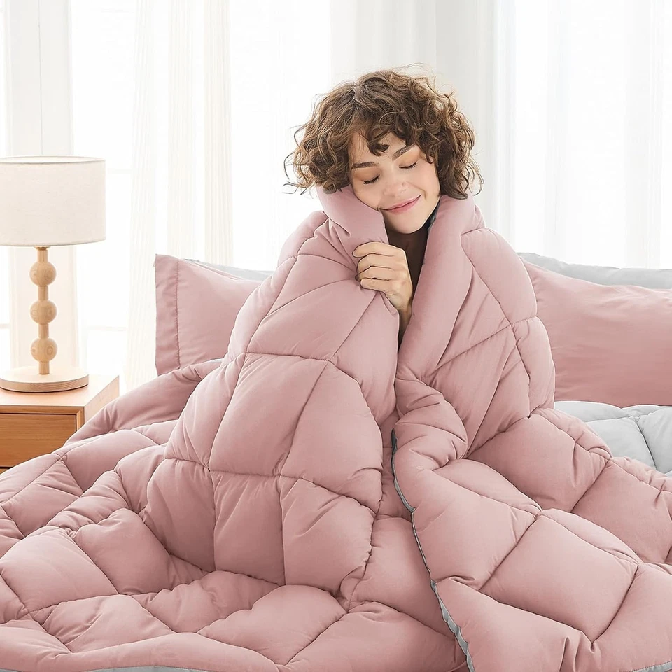 Juego de edredón MUXHOMO 5 piezas Twin XL, (68x88), rosa/gris claro  Foto 2 de 4