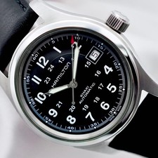 Hamilton H704450 Khaki Field Timepiece Stainless Steel Leather Black Dial