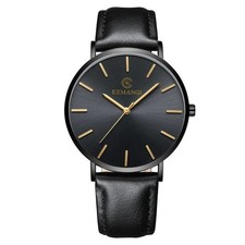 Luxury Ultra Thin Slim Genuine Leather Mens Analog Quartz Wrist Watch Fashion