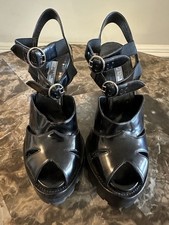 Prada Lug Sole Platform Run Way Heels, Black Leather Size 40, US 9 Authentic