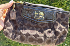 Vintage Coach Large Brown Signature Logo Wristlet Y2K