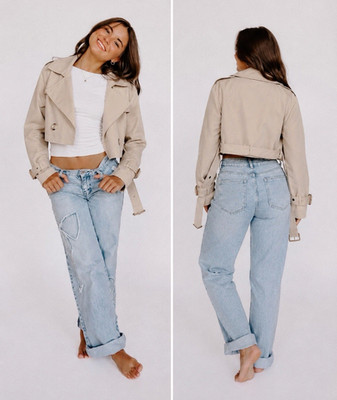 Ma veloura Damen cropped Trenchcoat  S Beige kurz  Gürtel