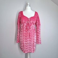 Asos Velvet Bodycon Dress UK 16 Pink Broderie Anglaise Mini Corset NEW Party