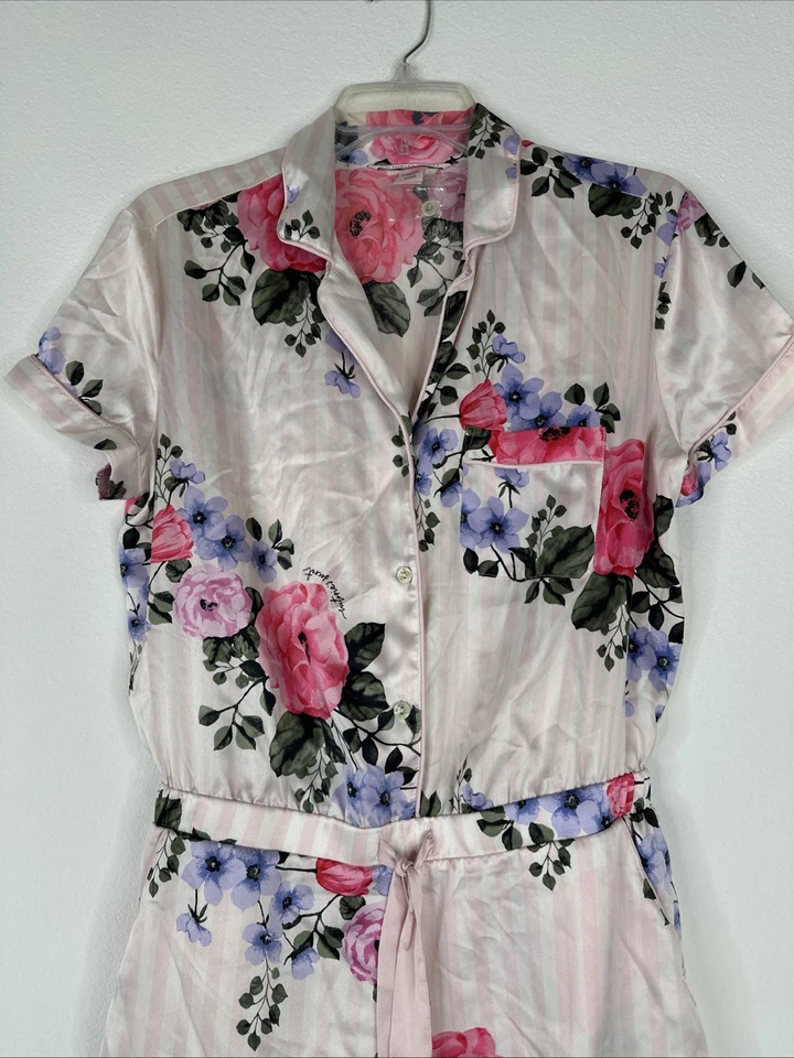 Victoria's Secret женщин атласный комбинезон пижамы размер S розовый цветочный в полоску новый без ЯРЛЫКОВ - Изображение 2 из 4