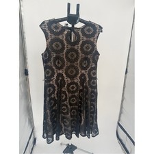 London Style Black Lace Midi Dress with Nude Underlay