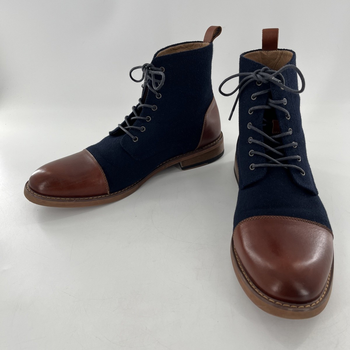 La Milano Mens Lace Up Boots Stance Cognac Navy Leather  display picture 1