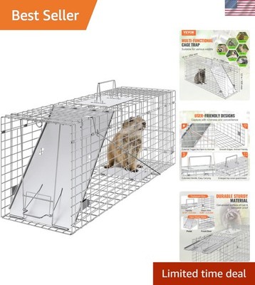 Live Animal Cage Trap, 31'' x 10'' x 12'' Humane Cat Trap Galvanized Iron, Foldi...