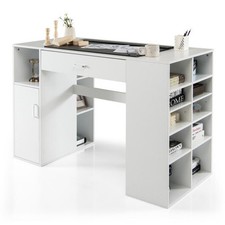 Counter Height Sewing Craft Table Computer Desk with Adjustable Shelves and Draw
