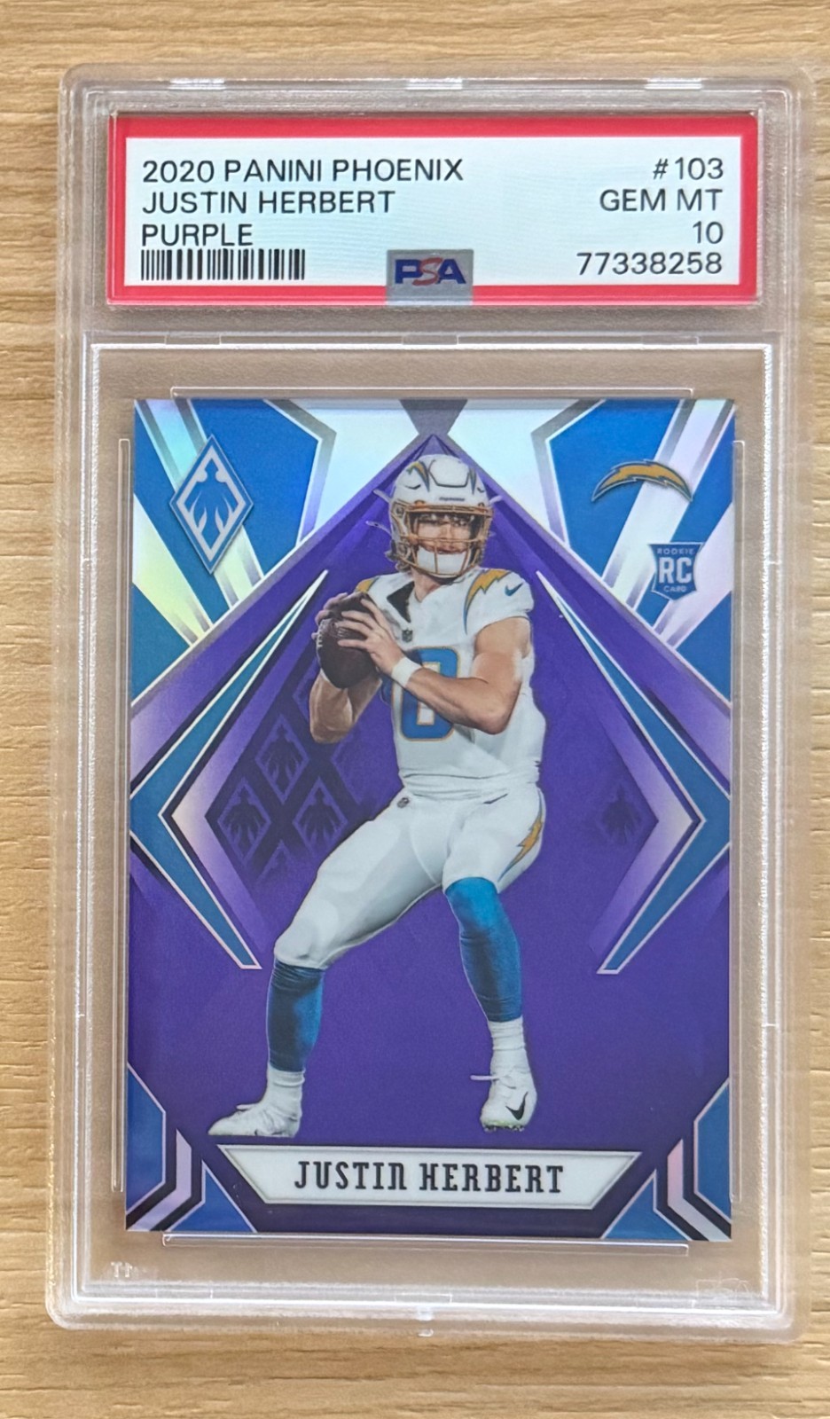 2020 PANINI PHOENIX PURPLE /149 ROOKIE JUSTIN HERBERT CHARGERS PSA 10 #103