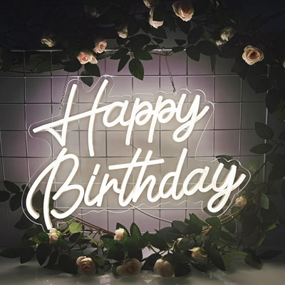 Reusable Warm White LED Happy Birthday Neon Sign for Party & Bedroom Décor